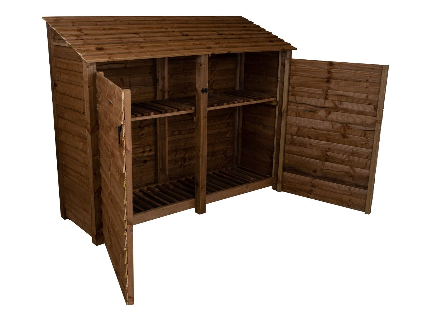 Wooden Log Store with Doors and Shelf W-227cm, H-126cm or 180cm, D-88cm - Brown Finish