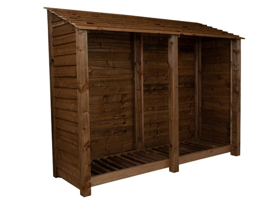 Wooden Log Store W-227cm, H-126cm or 180cm, D-88cm - Brown Finish