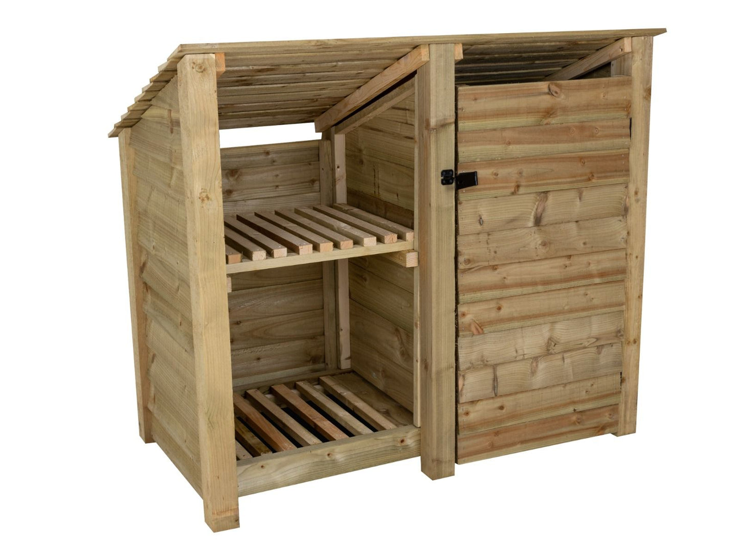 Wooden Garden Tool Storage (Roof Sloping Back) with Shelf W-146cm, H-126cm or 180cm, D-88cm