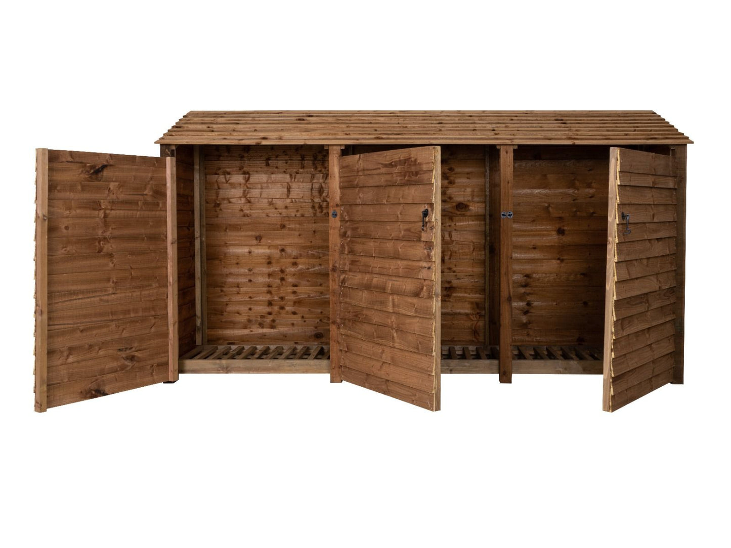 Wooden Log Store with Doors W-335cm, H-126cm or 180cm, D-88cm - Brown Finish