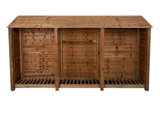 Wooden Log Store W-335cm, H-126cm or 180cm, D-88cm - Brown Finish