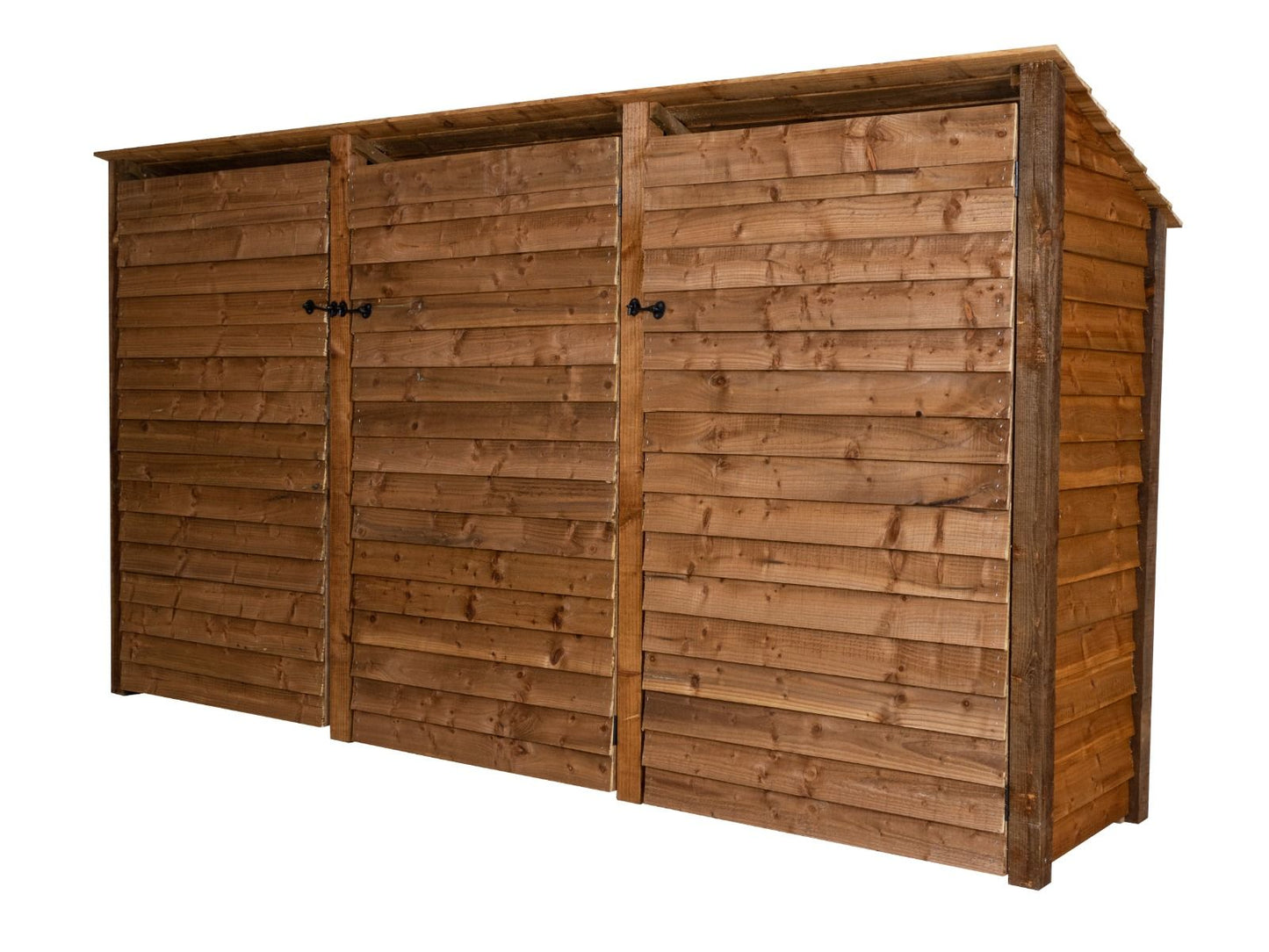 Wooden Log Store (Roof Sloping Back) with Doors W-335cm, H-126cm or 180cm, D-88cm - Brown Finish