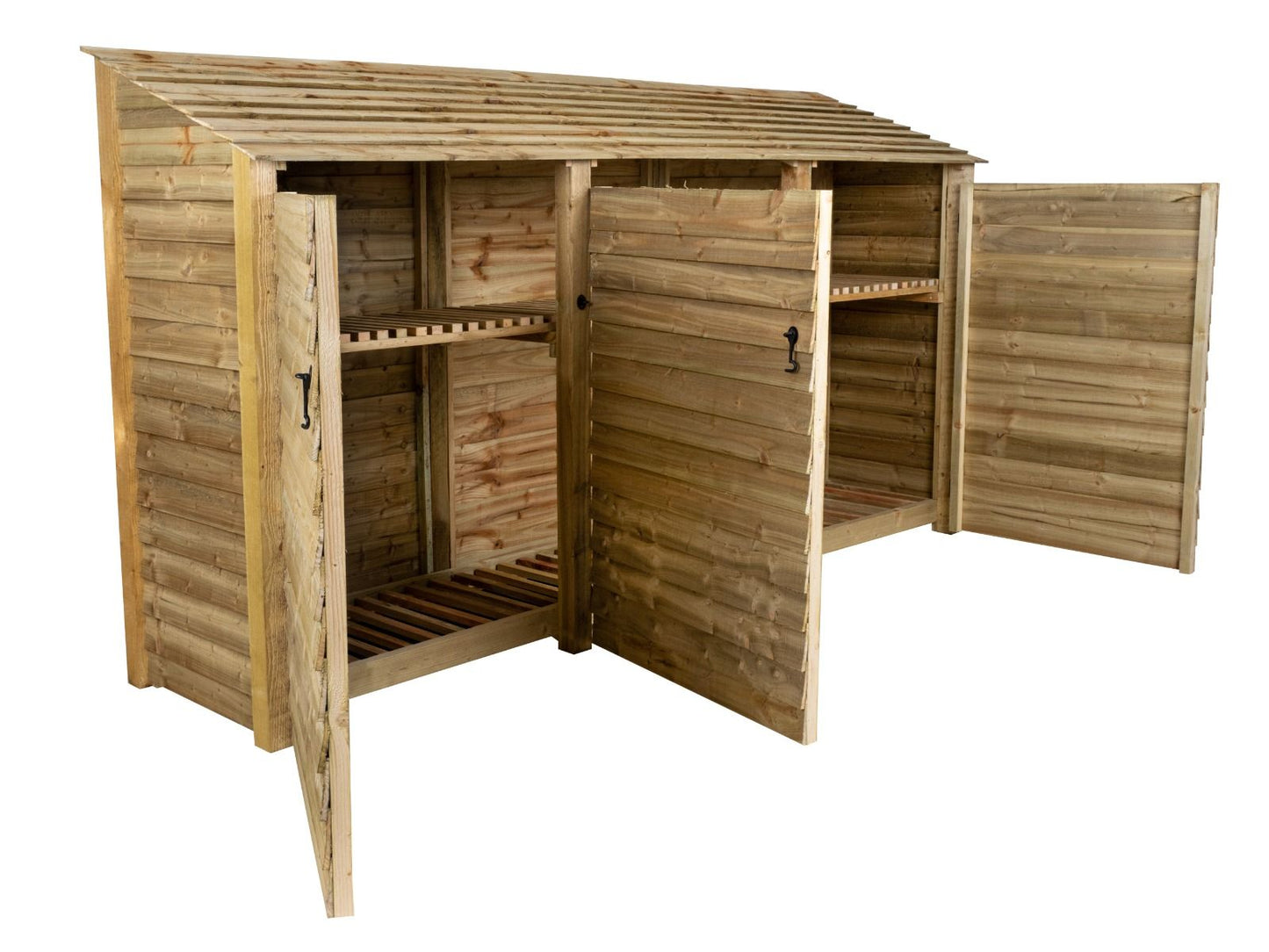 Wooden Log Store with Doors and Shelf W-335cm, H-126cm or 180cm, D-88cm