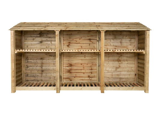 Wooden Log Store with Shelf W-335cm, H-126cm or 180cm, D-88cm