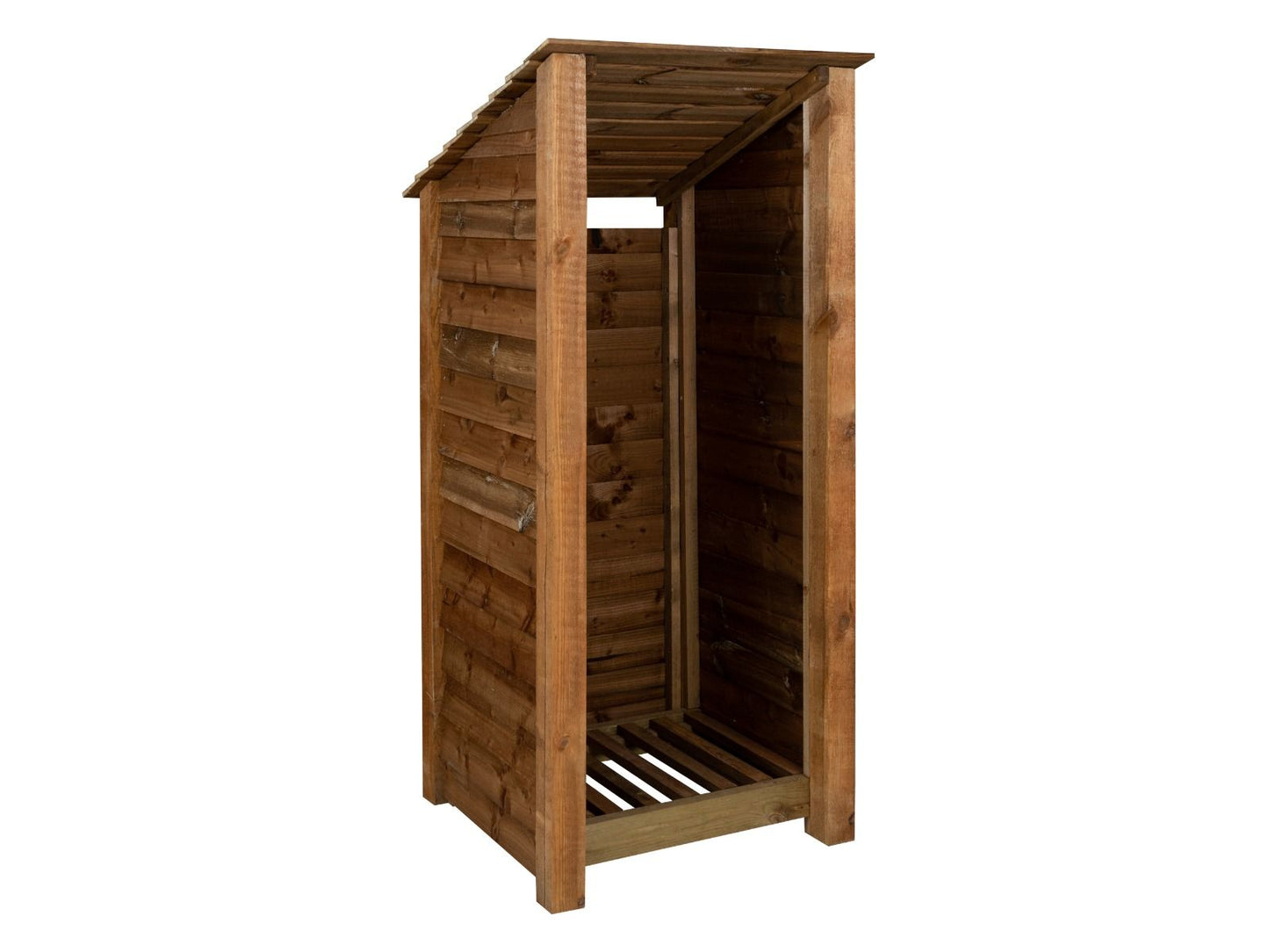 Wooden Log Store (Roof Sloping Back) W-79cm, H-126cm or 180cm, D-88cm - Brown Finish