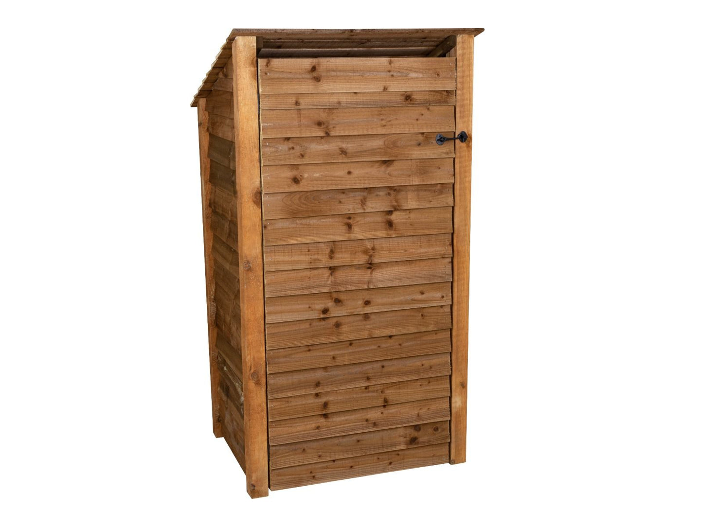Wooden Log Store with Door and Shelf (Roof Sloping Back) W-99cm, H-126cm Or 180cm, D-88cm - Brown Finish