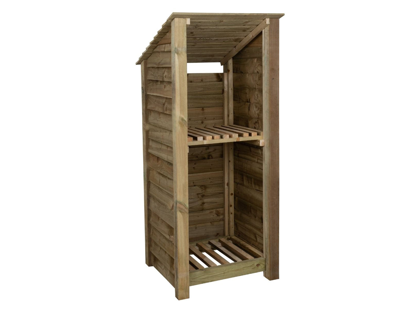 Wooden Log Store with Shelf (Roof Sloping Back) W-79cm, H-126cm or 180cm, D-88cm