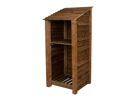 Wooden Log Store with Shelf W-79cm, H-126cm or 180cm, D-88cm - Brown Finish