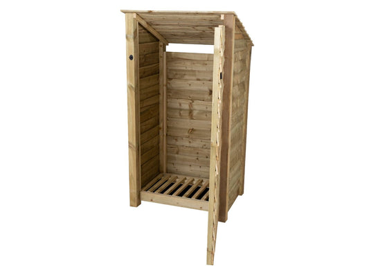 Wooden Log Store with Door (Roof Sloping Back) W-99cm, H-126cm Or 180cm, D-88cm