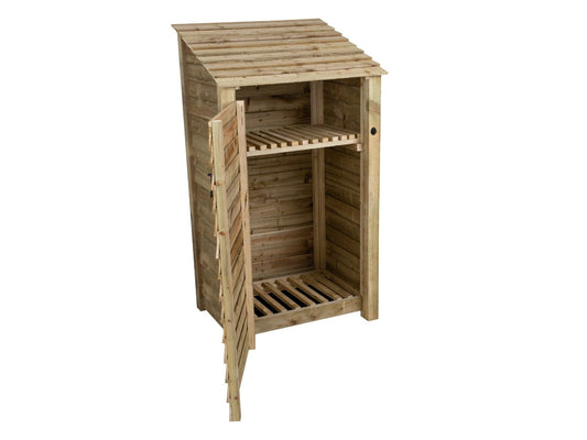 Wooden Log Store with Door and Shelf W-99cm, H-126cm Or 180cm, D-88cm