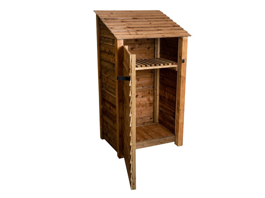 Wooden Garden Tool Storage with Shelf W-99cm, H-126cm or 180cm, D-88cm - Brown Finish