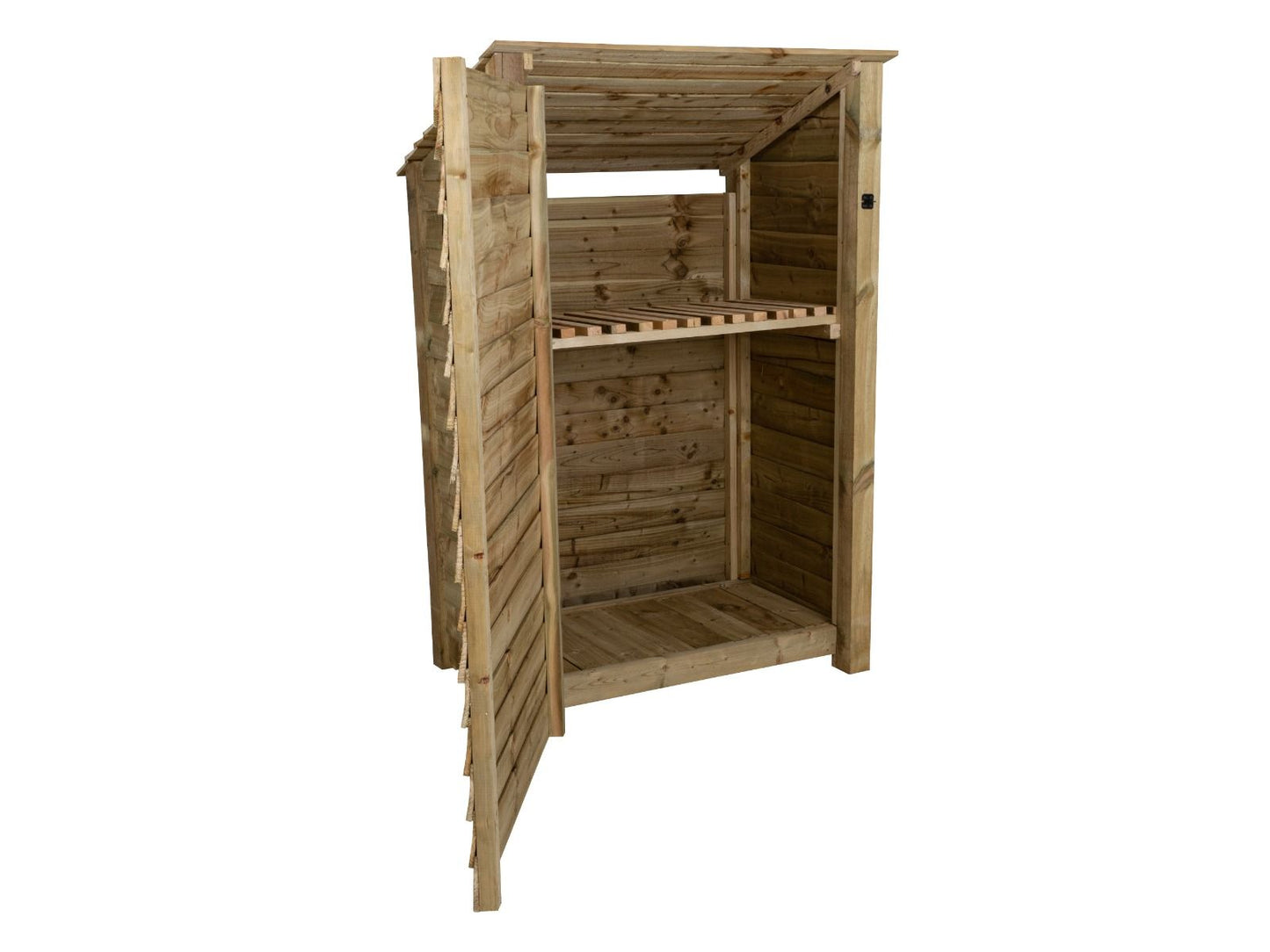 Wooden Garden Tool Storage with Shelf (Roof Sloping Back) W-119cm, H-126cm or 180cm, D-88cm