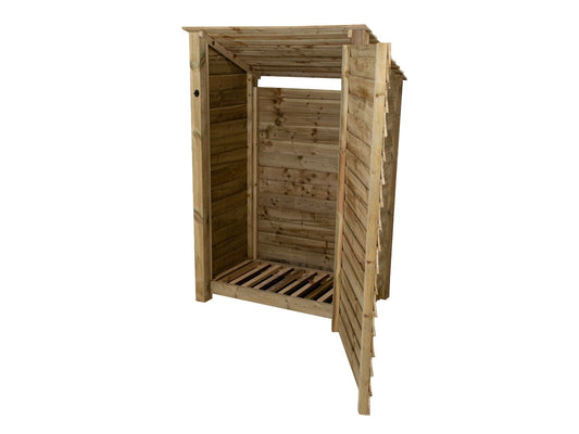 Wooden Log Store (Roof Sloping Back) with Door W-119cm, H-126cm Or 180cm, D-88cm