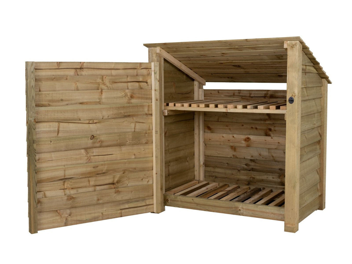 Wooden Log Store (Roof Sloping Back) with Door and Shelf W-119cm, H-126cm Or 180cm, D-88cm