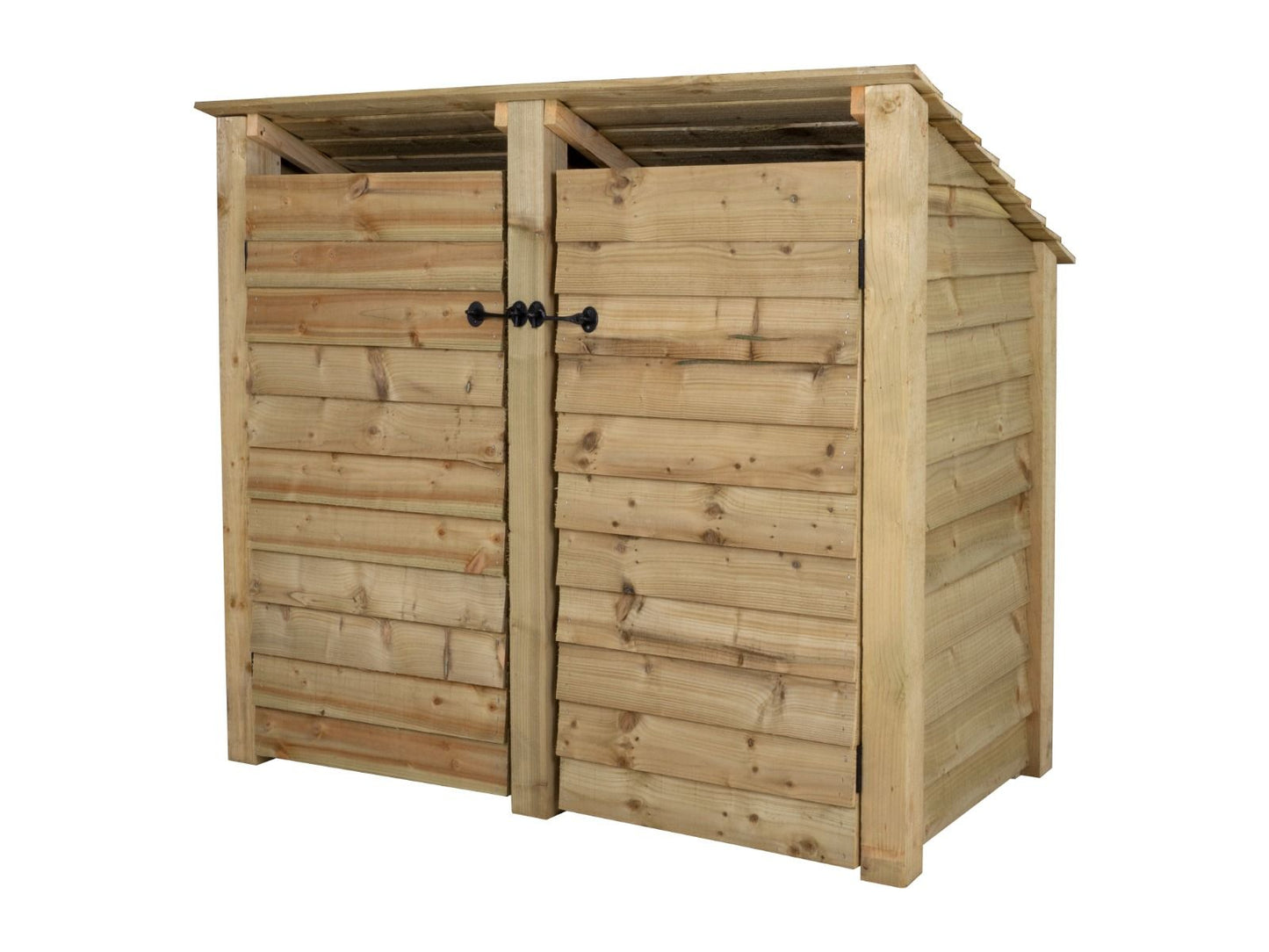 Wooden Log Store (Roof Sloping Back) with Door and Shelf W-146cm, H-126cm or 180cm, D-88cm