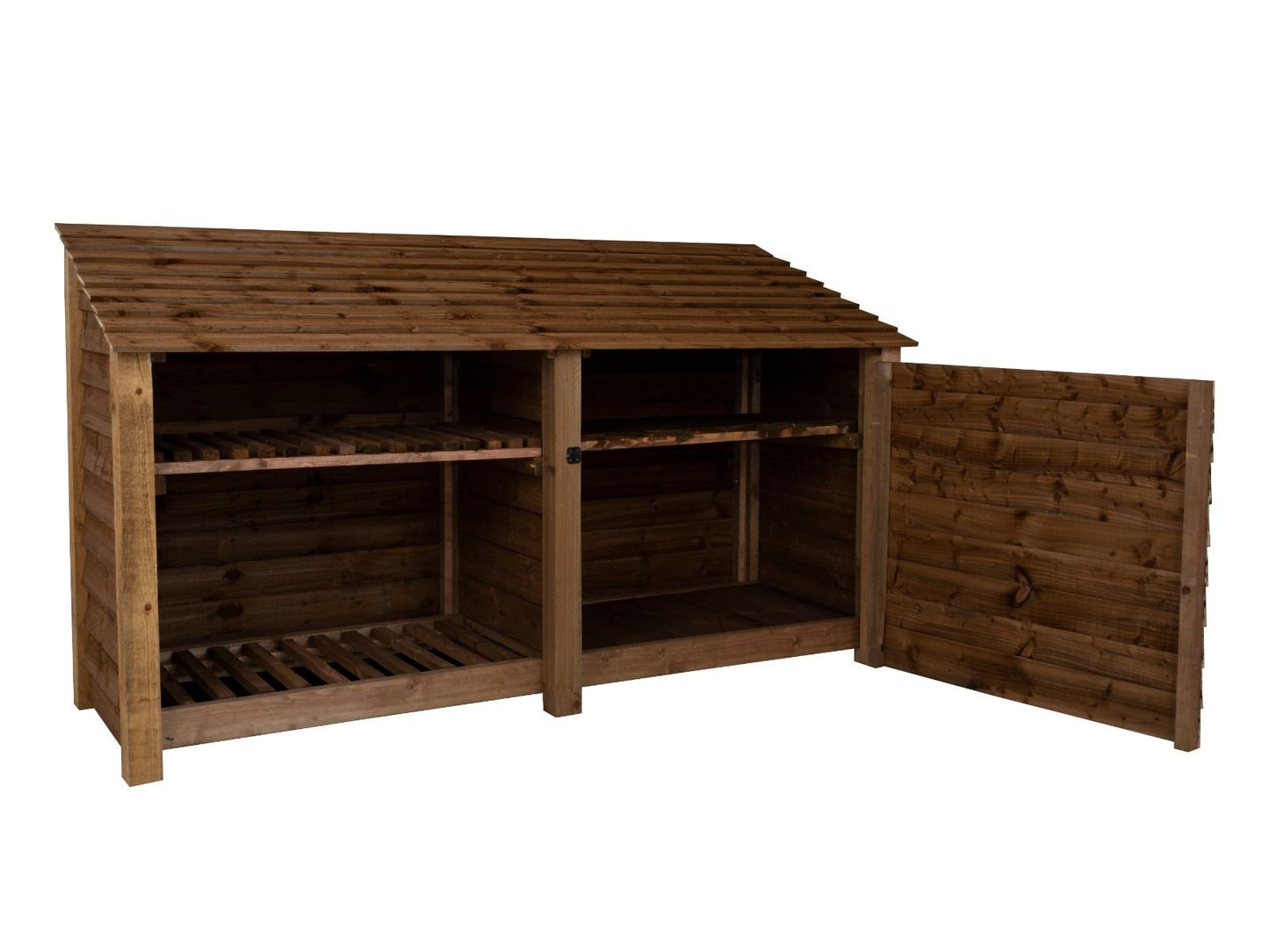Wooden Garden Tool Storage with Shelf W-227cm, H-126cm or 180cm, D-88cm - Brown Finish