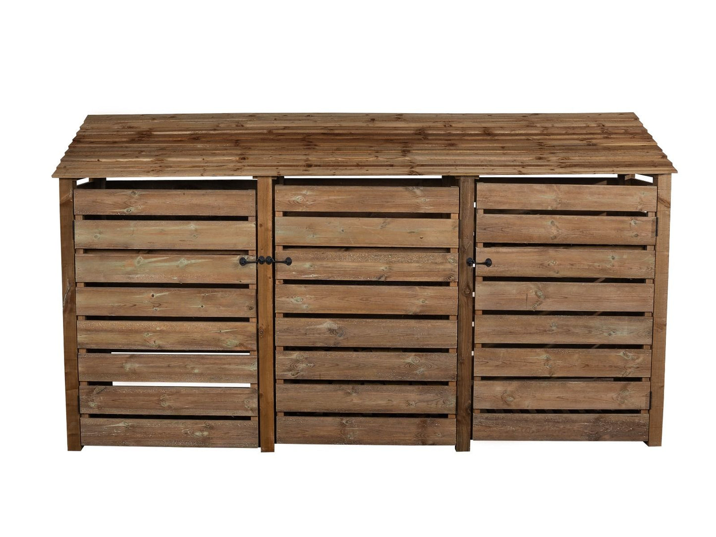 Slatted Wooden Log Store with Doors W-335cm, H-126cm or 180cm, D-88cm - Brown Finish