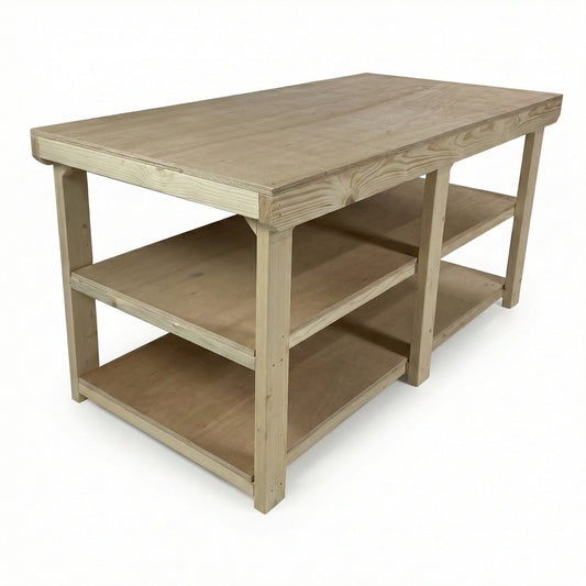 Wooden Workbench Eucalyptus Hardwood Top Depth-3ft with Double Shelf