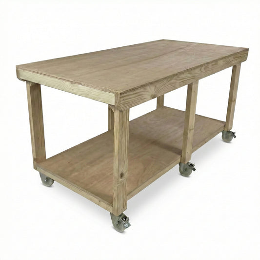 Wooden Workbench Eucalyptus Hardwood Top Depth-3ft with Wheels