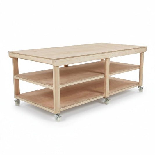 Wooden Workbench Eucalyptus Hardwood Top Depth-4ft Double Shelf and Wheels