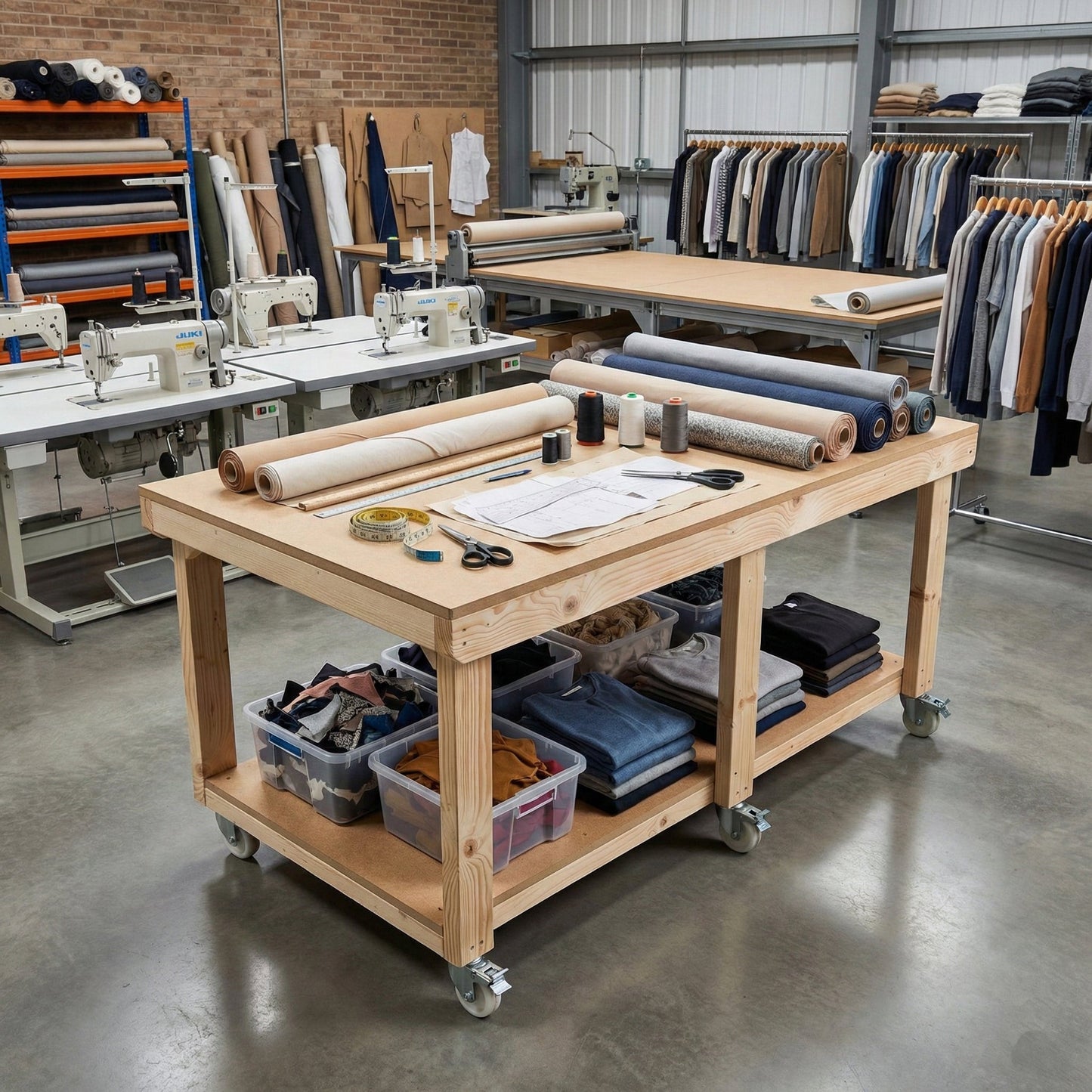 Wooden Workbench MDF Top Depth-3ft With Wheels