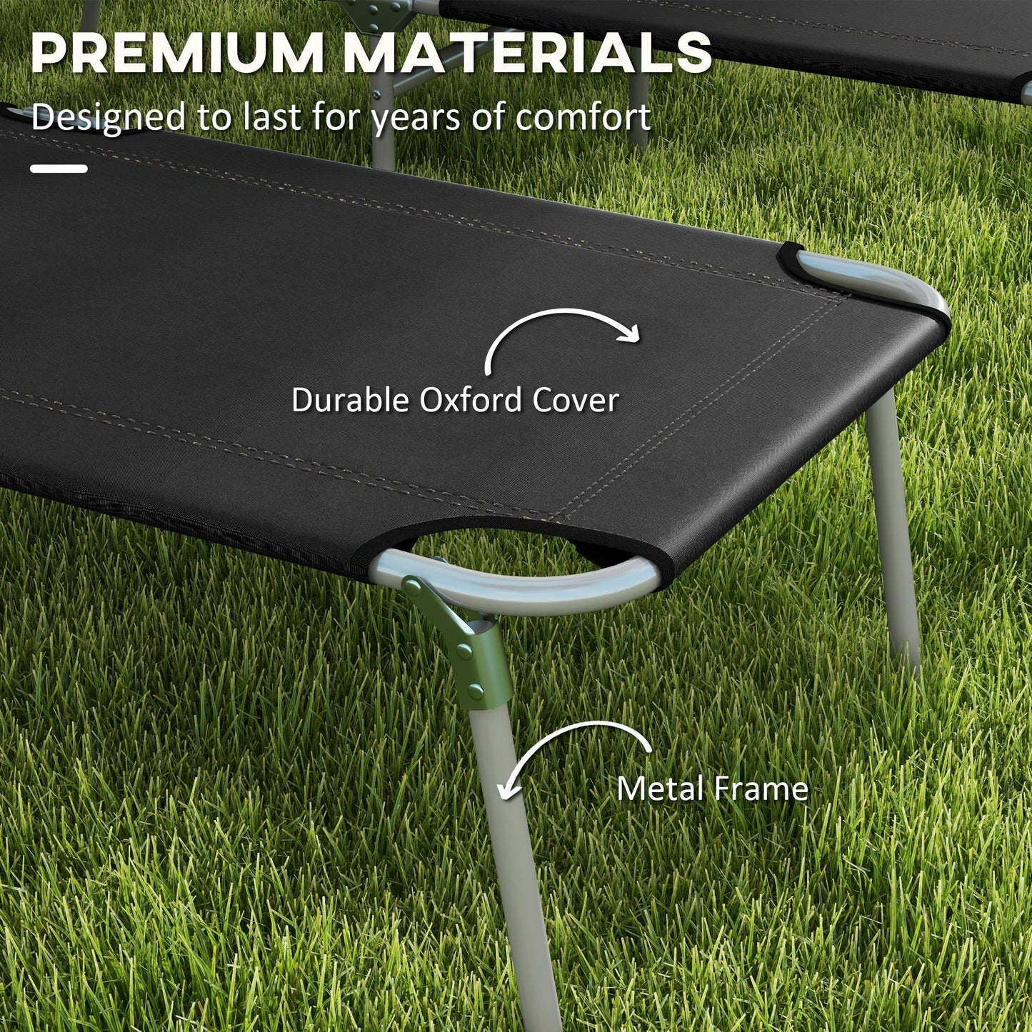 Outsunny Foldable Sun Lounger Set of 2 with Sun Shade & Adjustable Backrest - Black