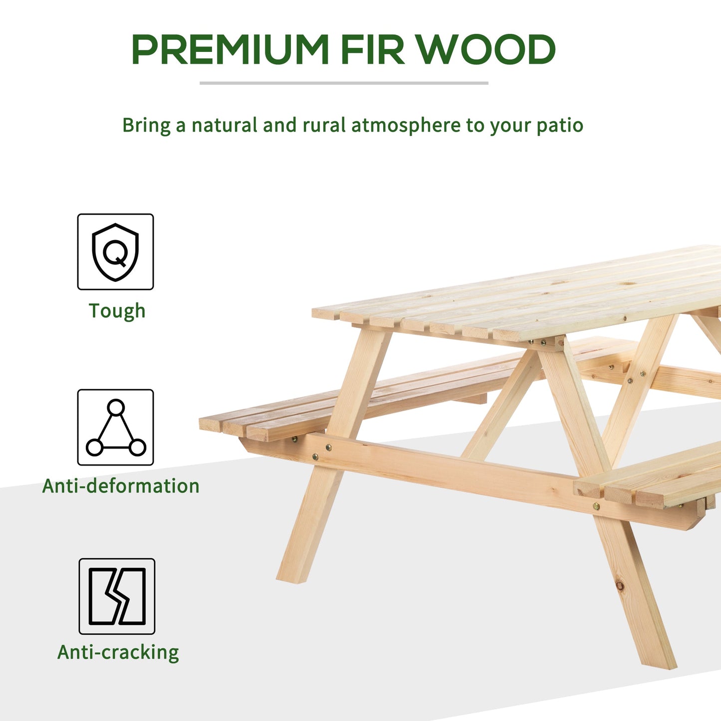 Outsunny 4 Seater Wooden Picnic Table Bench for Outdoor Garden or Patio with Parasol Cutout 150 cm Natural