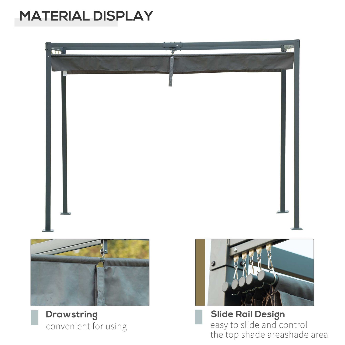 Outsunny 3 x 2m Metal Outdoor Pergola with Retractable Roof, Outdoor Gazebo Canopy Shelter with Drainage Holes for Garden, Patio, Lawn, Grey