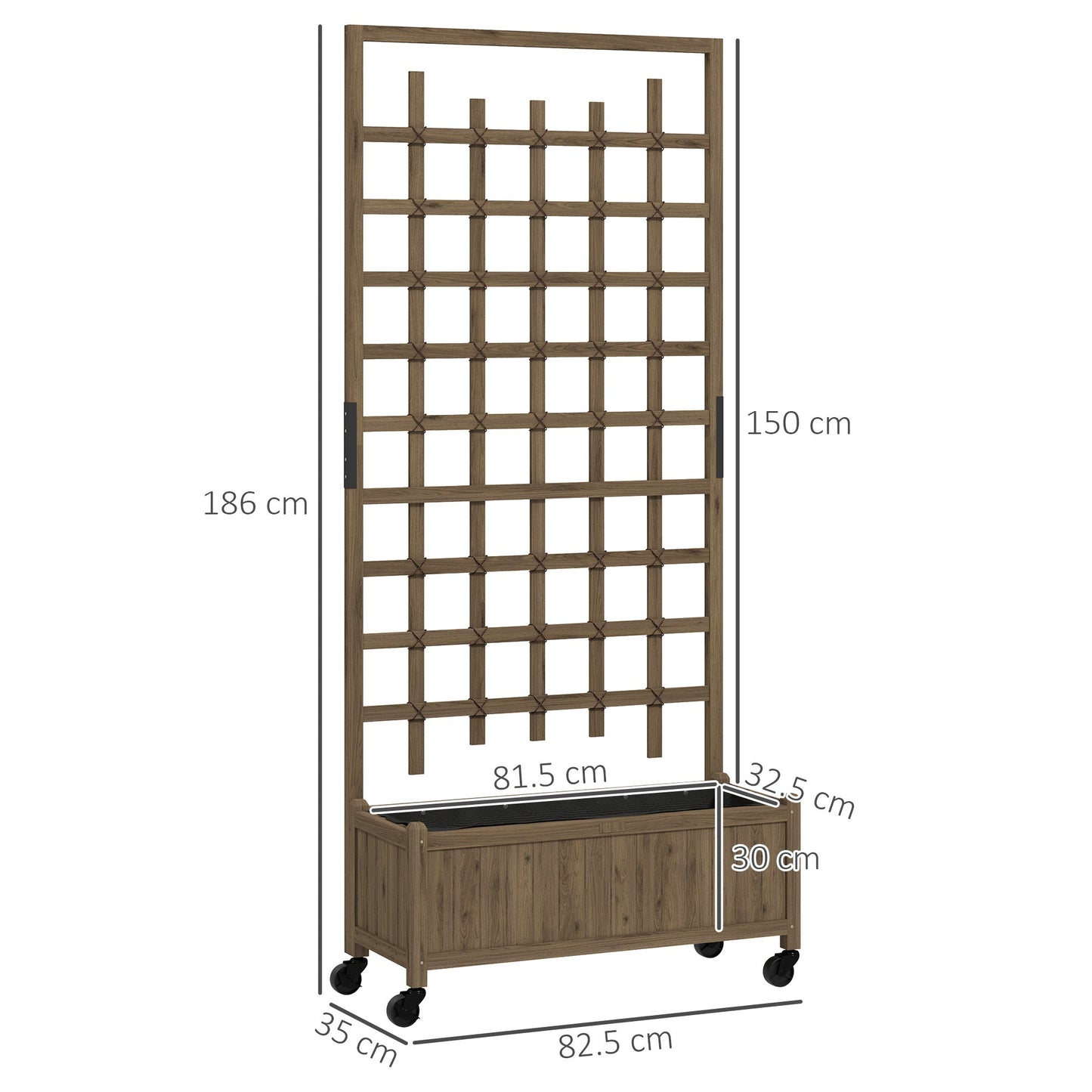 Outsunny Wooden Trellis Planter, Raised Garden Bed with Wheels, to Climb and Grow Vegetables, Herbs and Flowers, Brown