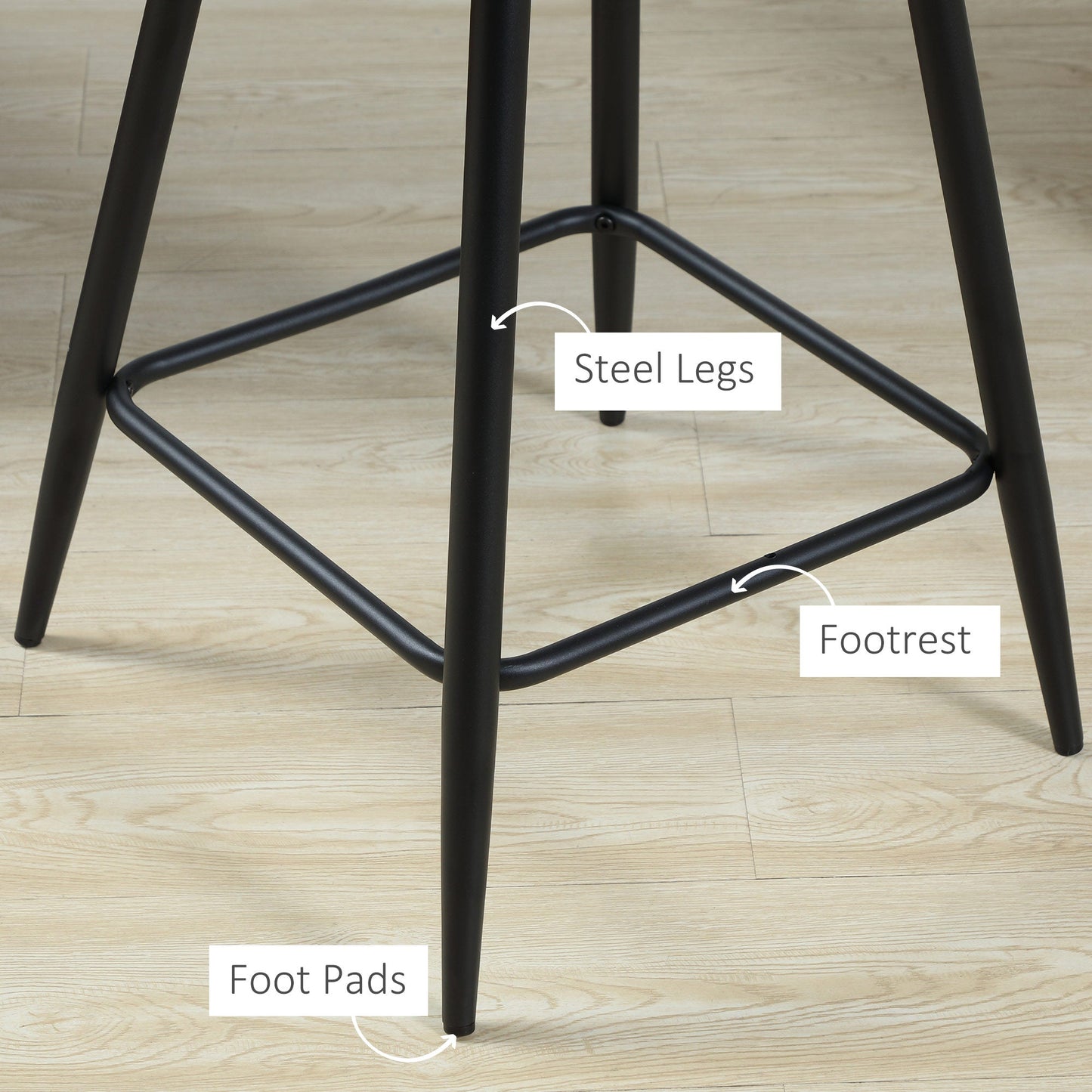 HOMCOM Bar Stools Set of 2, Velvet-Touch Fabric Counter Height Bar Chairs, Kitchen Stools with Steel Legs for Dining Area, Kitchen Island Barstools, Blue