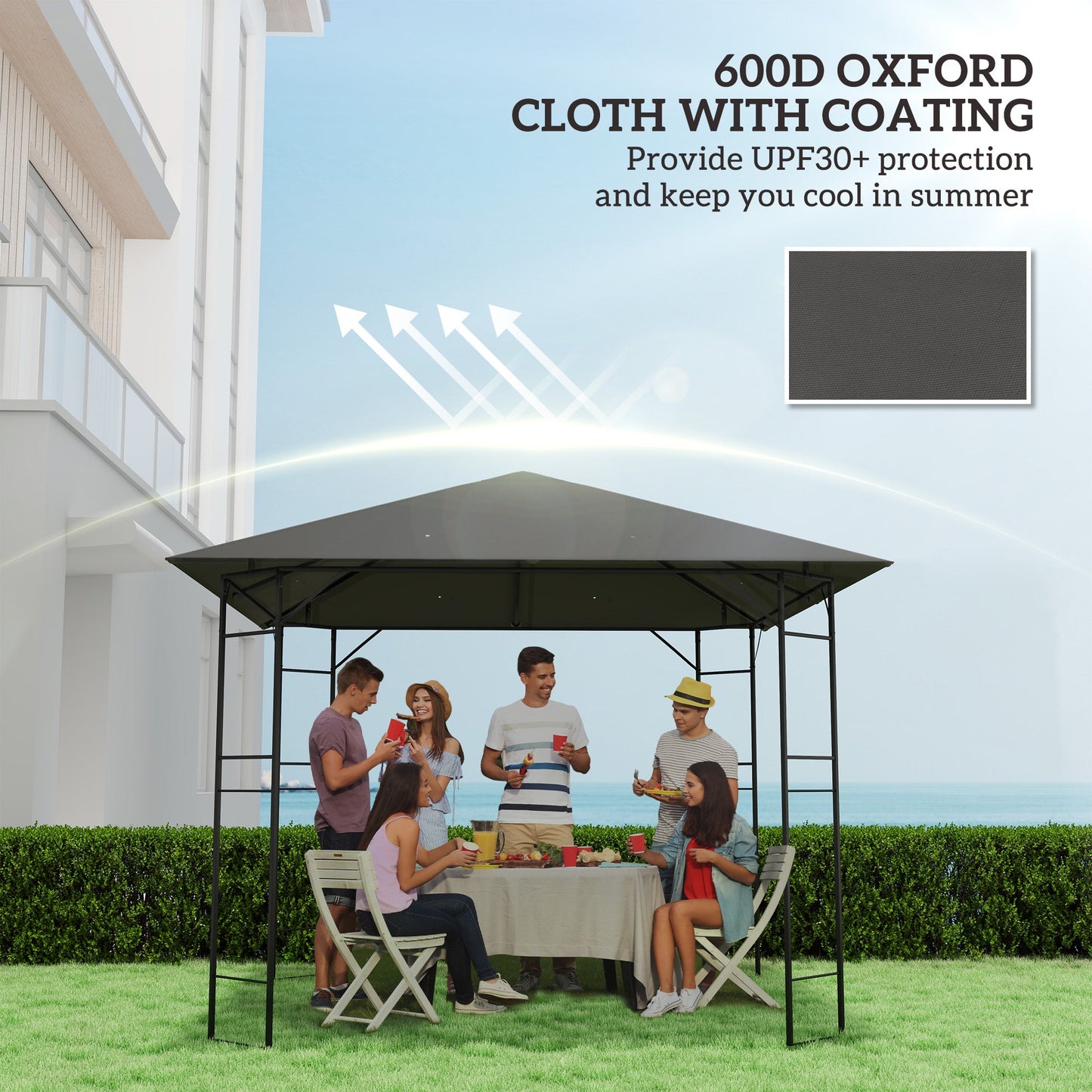 Outsunny 3 x 3(m) Gazebo Canopy Replacement Cover, Garden Gazebo Roof Replacement with Drain Holes, Water Resistant PVC Coating, 370g/\'e3\'8e\'a1, UPF30+, TOP COVER ONLY, Grey