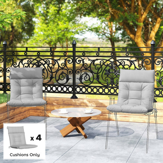 Outsunny Patio Chair Cushions Set of 4, Waterproof Non-Slip Lounge Chair Cushions, 112x53cm, Light Grey
