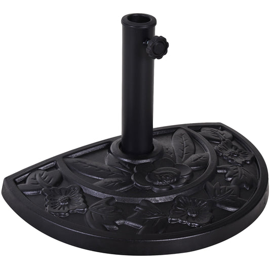 Outsunny 9kg Resin Parasol Base, Half Round Umbrella Stand with Floral Design for Garden, Outdoor, Suitable Umbrella Rod: \'ce\'a63.8cm, \'ce\'a64.8cm, Black