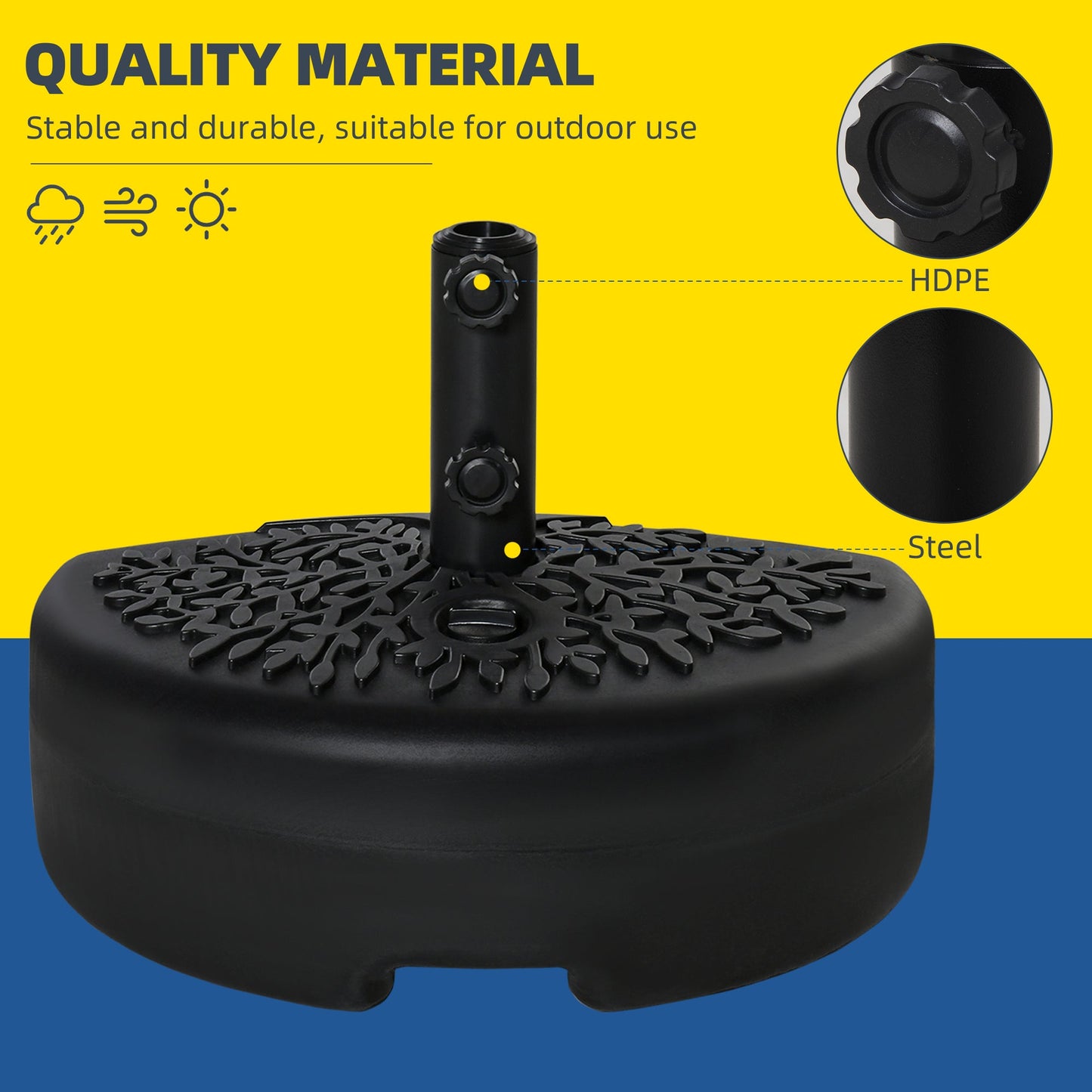 Outsunny Water/Sand Fillable Half Parasol Umbrella Base - Black